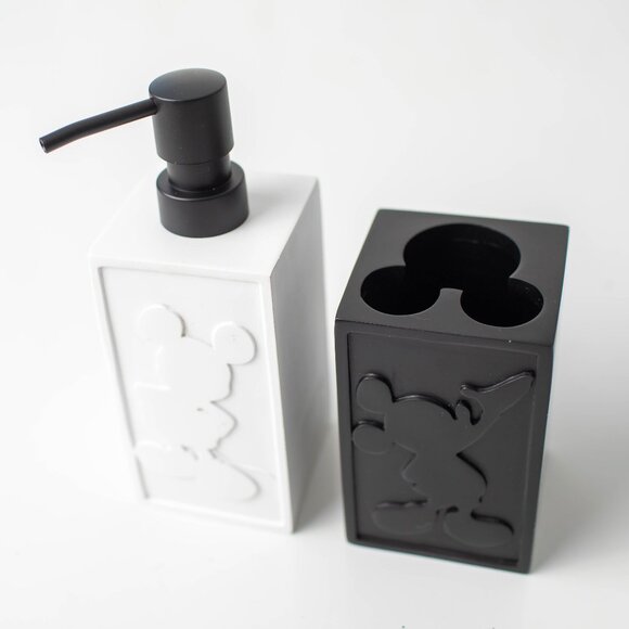 Disney Black & White Mickey Mouse Pump Lotion Dispenser & Toothbrush Holder Set - Picture 2 of 7